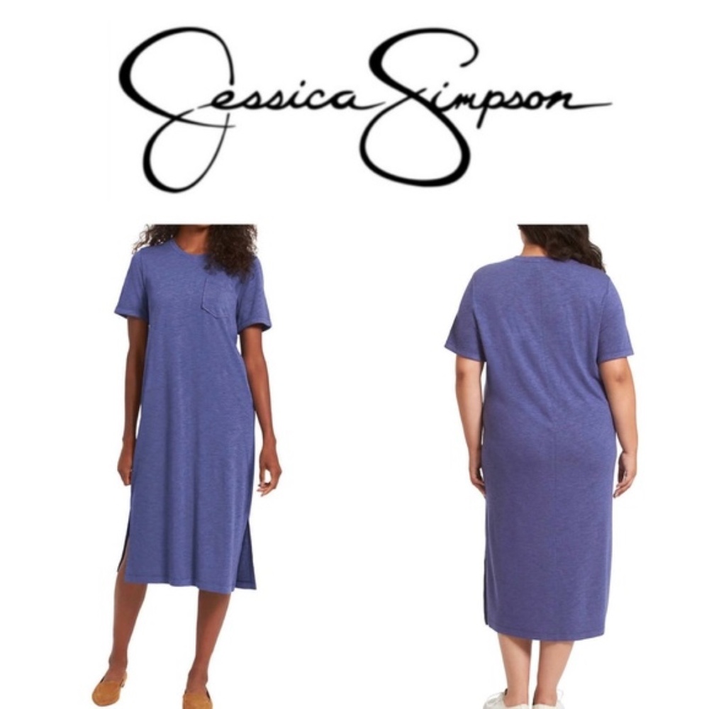 Jessica Simpson Dress Blue Pocket T-Shirt Midi Length Dress